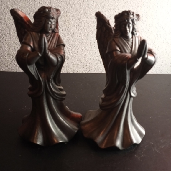 Solid Bronze 7" Candle Holder Angel Figurines Set of 2. - Picture 7 of 7